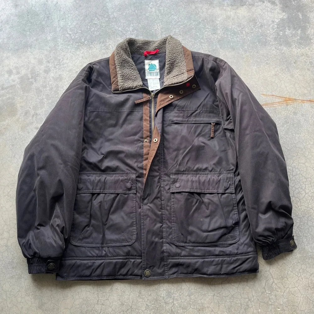Alpine Design Mens Brown Sherpa Collar Quilted Field Jacket Coat Size L 91588